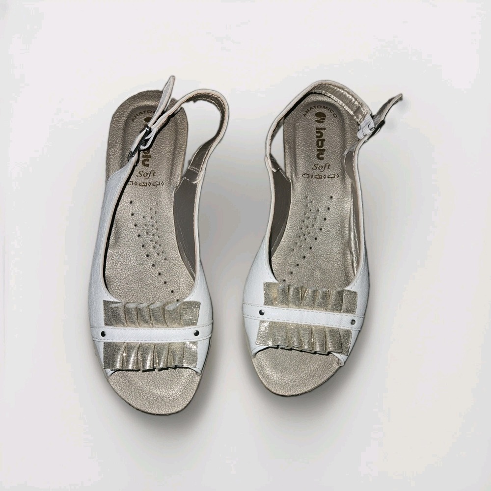 Inblu Soft Anatomico sandals Sling Back Wedge. Size 38 7.5 US NEW White GOLD
